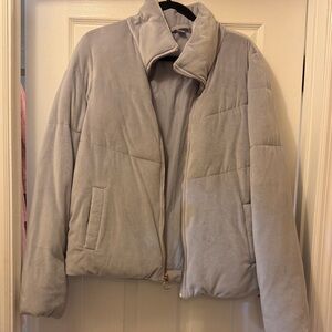 Old Navy Light Gray Velour Puffer Jacket